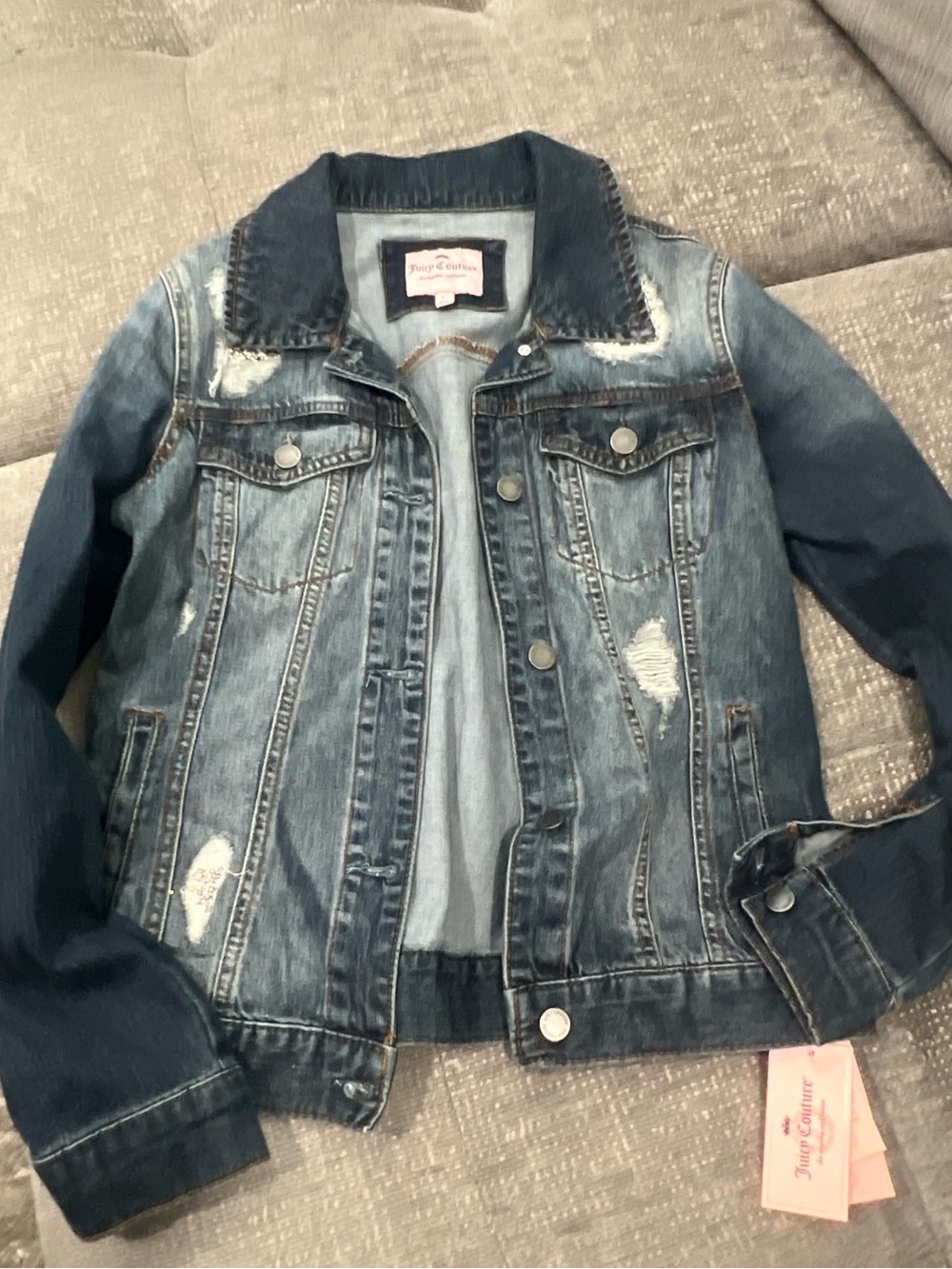 Juicy Couture Distressed Two-Tone Blue Denim Jacket k1
